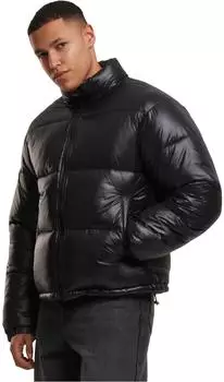 Urban Classics Shiny Puffer Jacket glänzende Steppjacke mit hohem Kragen, Regular Fit (TB7584) schwarz