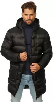 Soulstar Langer Steppmantel mit Kapuze schwarz