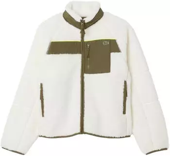 Lacoste Colourblock Fleece Jacke mit Reißverschluss weiß