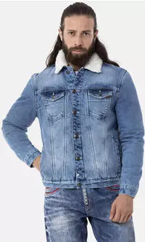 Cipo & Baxx CJ213 Denim Jacke im Biker-Stil mit Leder-Look (60079103) iceblue