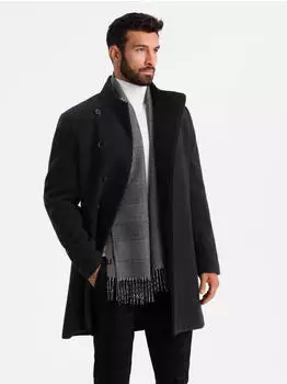 Ombre Strukturierter, maßgeschneiderter Wintermantel mit hohem Kragen schwarz