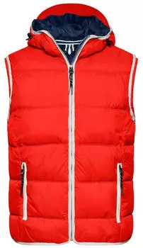 James & Nicholson Quilted Vest with Hood JN1076 rot/weiß