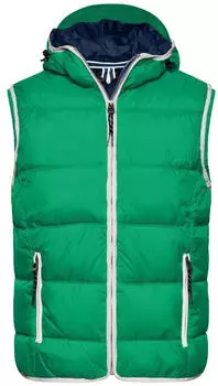 James & Nicholson Men's Maritime Vest Steppweste mit angeschnittener Kapuze (JN1076) irish-green/white
