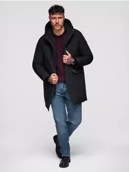 Ombre Gesteppter Mantel Klassischer Langer Herrenparka schwarz