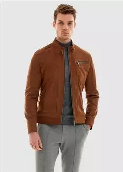Pierre Cardin Lederimitatjacke im modernen Stil (4640965) braun