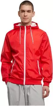 Build Your Brand Windrunner Kapuzenjacke (BY016) rot/weiß