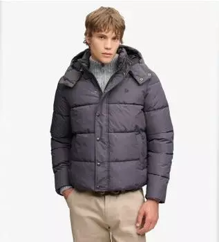 Superdry Premium Check Puffer Jacket with Hood (M5012429A) dunkelgrau melange