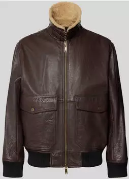 HUGO Lorano Relaxed Fit Lederjacke mit Lammfellkragen (50567431) dunkelbraun/beige
