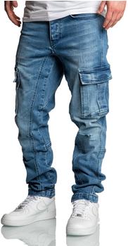 Amaci&Sons Cargo Jeans Regular Slim Denim Hose Destroyed 7977 hellblau