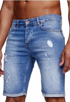 Reslad Jeansshorts Used Look Destroyed Stretch Jeans-Hose mittelblau