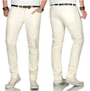 Alessandro Salvarini AS-090 Regular Slim Fit Jeans Stretch grün/beige/offwhite/weiss/taupe
