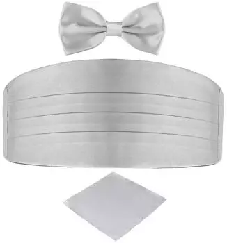 Dondon Set Kummerbund, Fliege & Einstecktuch silber