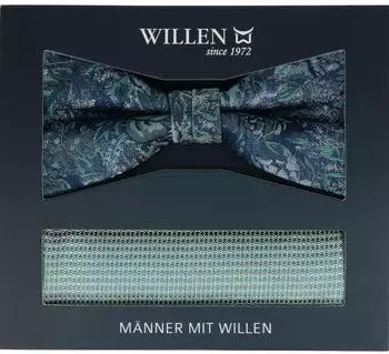 Willen Fliege & Einstecktuch Set Floral/Uni dunkelmint