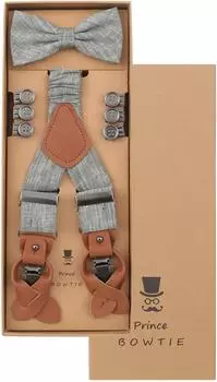 Prince Bowtie Fliege & Hosenträger Set, Leinen, mint (Größe 1)
