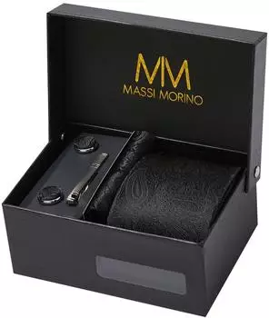 Massi Morino Krawattenset Paisley dunkelblau Herren mit Einstecktuch & Manschettenknöpfen