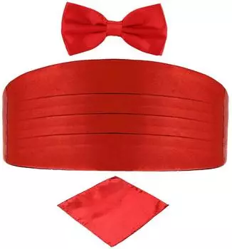 Dondon Set Kummerbund, Fliege & Einstecktuch rot