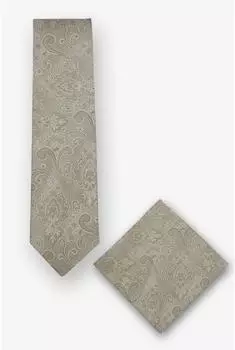 J.Ploenes Krawatte & Einstecktuch Set, Blumen, hellbraun (31959557)
