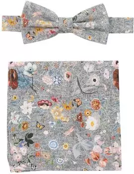 Prince Bowtie Fliege & Einstecktuch Set, grau, Blumen