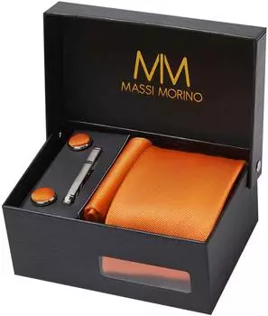 Massi Morino Krawatten-Set orange, Herren, mit Einstecktuch & Manschettenknöpfen