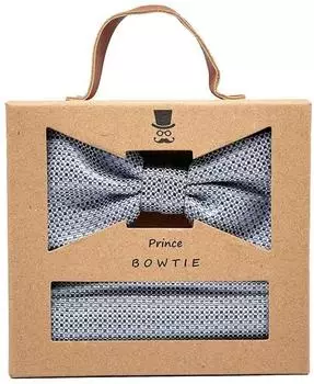 Prince Bowtie Fliege und Einstecktuch Set, blau, gemustert