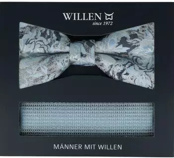 Willen Fliege & Einstecktuch Set Floral/Uni blau Herren