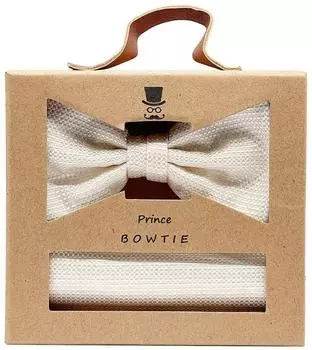 Prince Bowtie Fliege und Einstecktuch Set, weiß/ecru, gemustert
