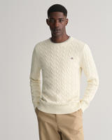 Gant Strickpullover "COTTON CABLE C-NECK" mit Wappen-Logostickerei auf der Brust