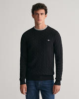 Gant Strickpullover "COTTON CABLE C-NECK" mit Wappen-Logostickerei auf der Brust