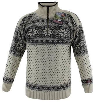 HomeOfSocks Norwegerpullover klassisches Design 100% Wolle Rollkragenpullover Reißver Fleecekragen weiß