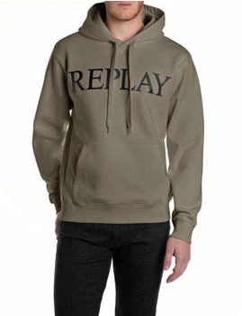 Replay Kapuzensweatshirt großem Markenprint mud green