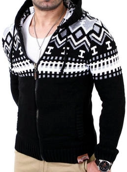 Reslad Grobstrick Norweger Strickjacke Kapuze RS-3104 schwarz weiß