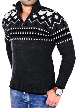 Reslad Strickpullover Crewneck Zipper Winterpullover RS-3110 dunkelgrau