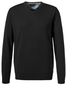 Bugatti Pullover Comfort Fit V-Ausschnitt Baumwolle schwarz