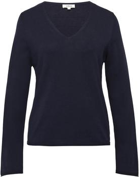 s.Oliver Feinstrickpullover mit V-Ausschnitt und Rollkante am Saum 2169762 navy