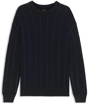 Hugo Boss Pullover aus Baumwolle mit Ripp- und Reis-Struktur - Style Kaktus 50543690 Dunkelblau