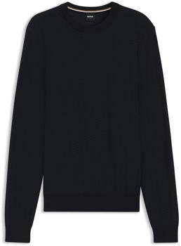 Hugo Boss Pullover aus Schurwoll-Mix mit Baumwolle und Fischgrät-Struktur Style H-Habito 50549985 Dunkelblau