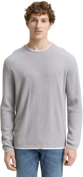 Tom Tailor Denim Strickpullover 2-in-1 Ausschnitt grau light stone grey melange