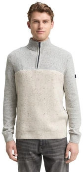 Tom Tailor Strickpullover structured mix knit troyer grau offwhite