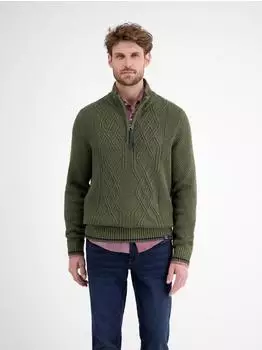 Lerros Strickpullover Zopfmuster und Troyerkragen nordic olive