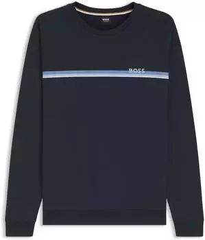 Hugo Boss Sweatshirt aus Baumwoll-Terry mit Streifen und Logo Style Authentic Sweatshirt 50554791 Dunkelblau