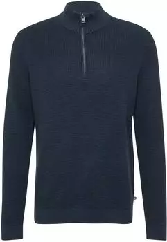 s.Oliver Baumwoll-Pullover mit Struktur und Troyer-Kragen blau 2168815.5978.