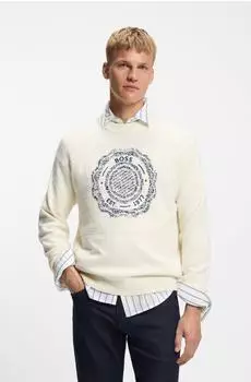 Hugo Boss Pullover aus strukturiertem Strick mit Wappen-Logo-Intarsie Style Kerbert 50555867 Natur