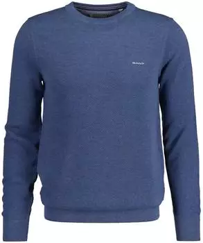 GANT Rundhalspullover aus Baumwoll-Piqu&eacute; (8040521) denim blau melange/opal