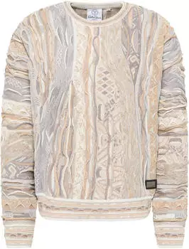 Carlo Colucci 3D Strick Rundhalspullover beige/elfenbein/naturweiß