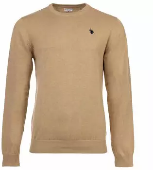 U.S. Polo Assn. Strickpullover mit Rundhals und Logo-Stickerei beige