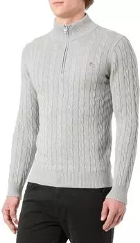 GANT Cotton Cable Half Zip Zopfstrick Troyer (8050603) hellgrau melange