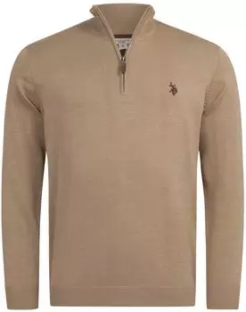 U.S. Polo Assn. Classic Fit Pullover mit Half-Zip und Stehkragen (P-010) camelmel./braun