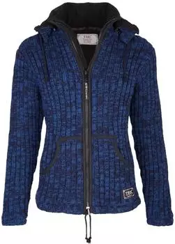 THC Natural Line Schafwollstrickjacke mit abnehmbarer Kapuze blau