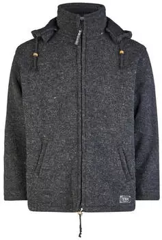 THC Natural Line Schafwollstrickjacke mit abnehmbarer Kapuze schwarzmeliert