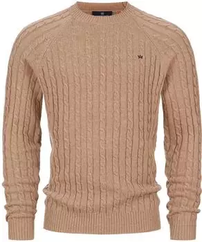 Kronstadt KSFlynn Zopfmuster Strickpullover mit Rundhals in Wollmischung (KS35014BS) braun/wood smoke